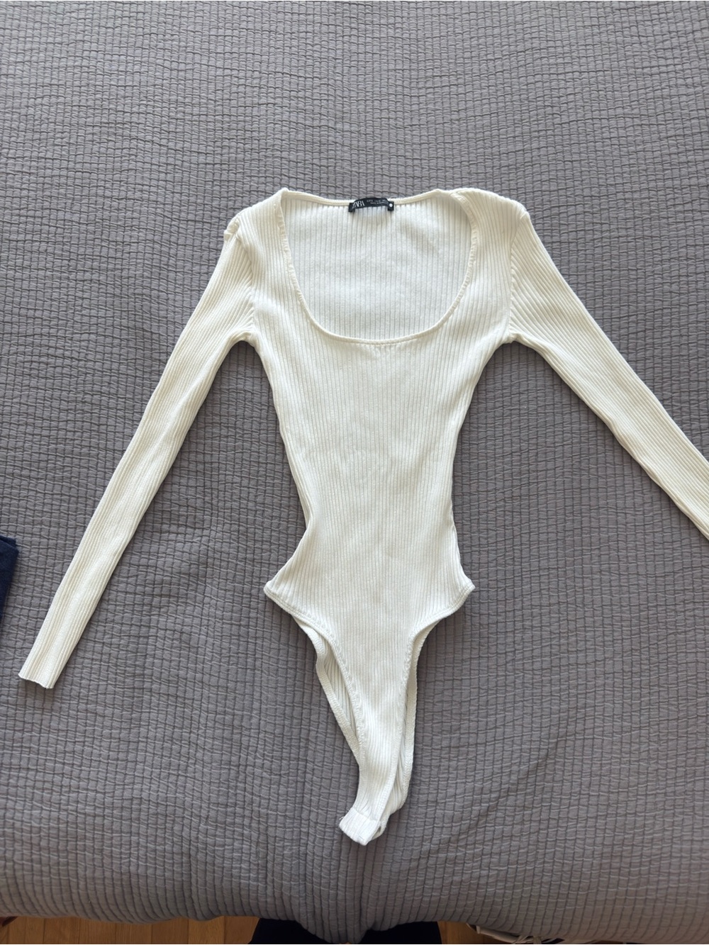 Zara Cream Ribbed Long Sleeve Bodysuit